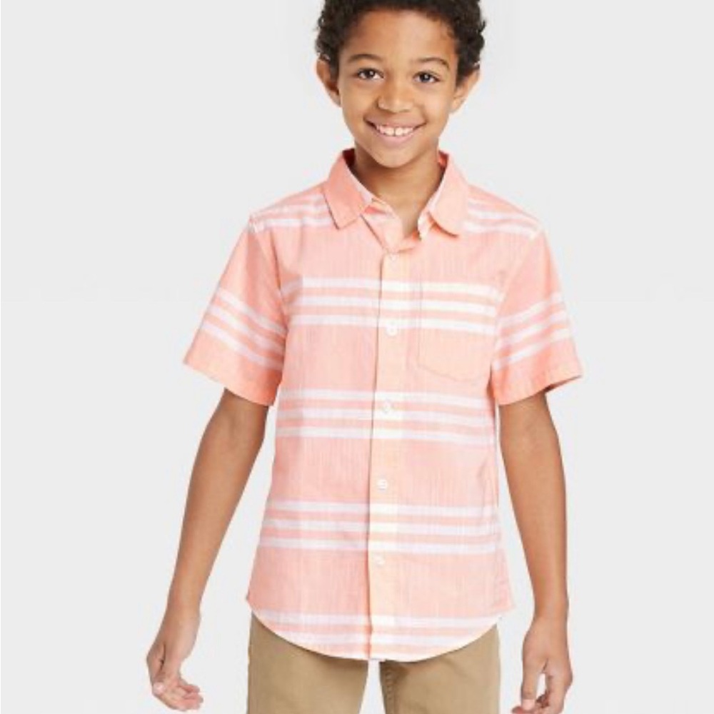 Boys' Horizontal Striped Button-Down Short Sleeve Resort Shirt - Cat & Jack